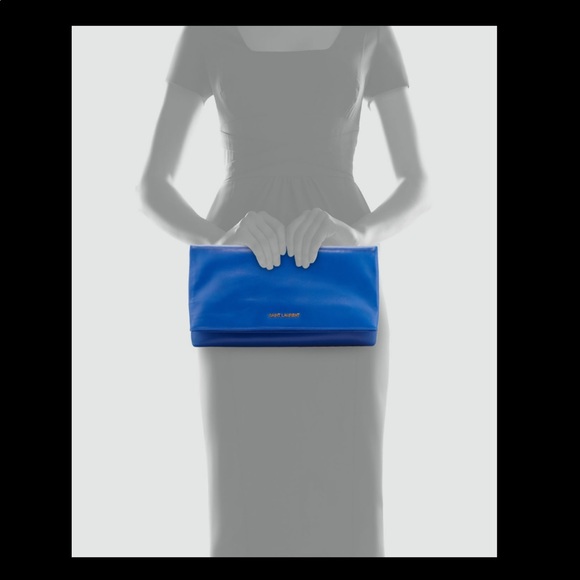 Saint Laurent Large Fold-Over Clutch, Bleu Major - Picture 3 of 7